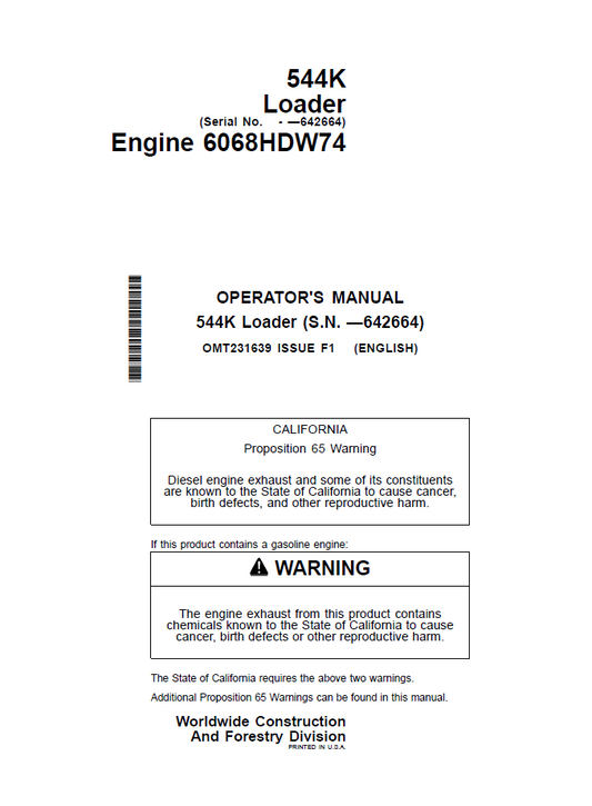 John Deere 544K Operation & Maintenance Manual