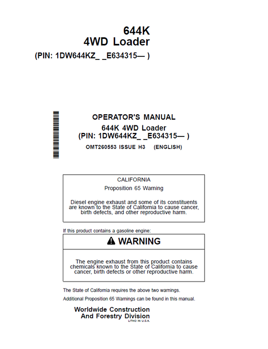 John Deere 644K Operators Manual