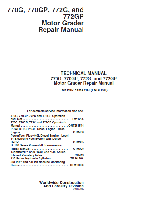 John Deere 770G, 770GP, 772G, and 772GP Technical Manual